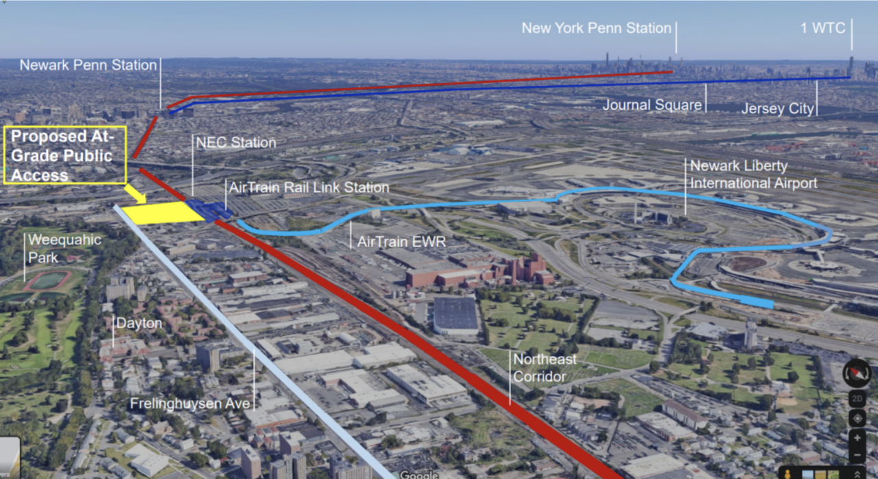 Aerial map view demonstrating new proposed at-grade public access
